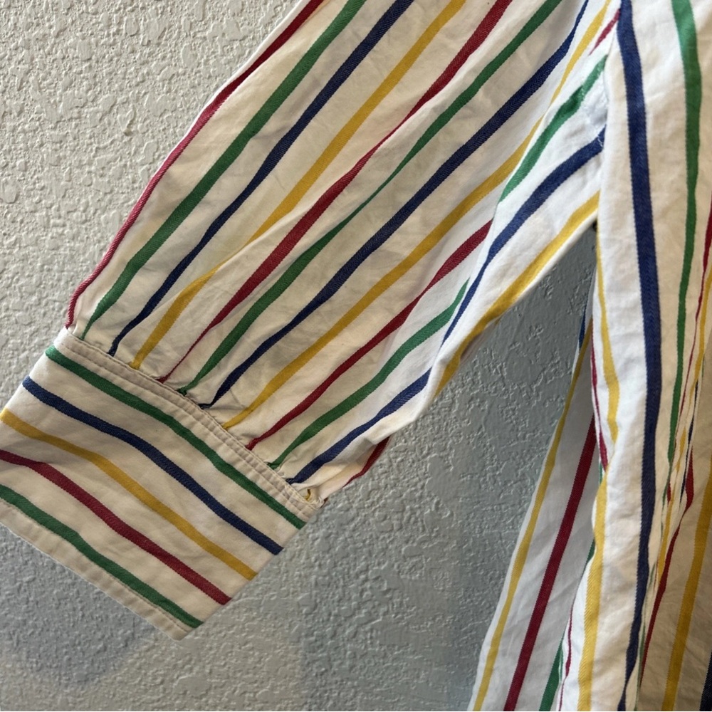 POMANDER PLACE Women's Sz. L Rainbow Striped Adair Boyfriend Shirt - Picture 3 of 10